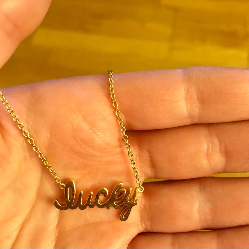 Nordstrom exclusive gold played ‘lucky’ necklace.